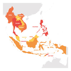 Southeast Asia Region. Map of countries in southeastern Asia. Vector illustration