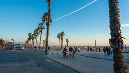 Venice Beach Bike Trail at sunset, California