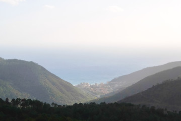 Sunset view of small town Deiva Marina on Mediterranean sea, in La Spezia province, Liguria, Italy.