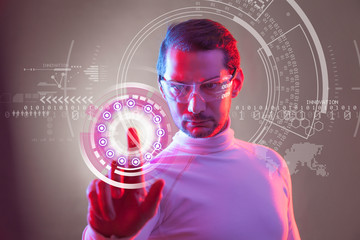 Man touching the virtual future interface