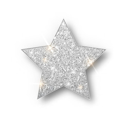 Silver glitter star vector isolated. Silver sparkle luxury design element isolated. Icon of star isolated. New Year s decor element. Ramadan design element Template.