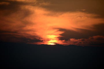 Storm clouds in the light of dawn on a dawn of early spring days. Vitoria-Gasteiz (Alava) Basque Country, Spain
