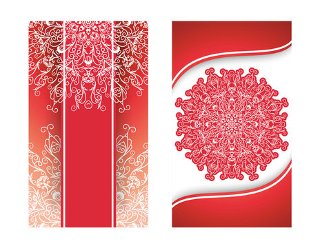 Ethnic Mandala ornament. Colorful ornamental ethnic banner set. Templates with doodle tribal mandalas. Vector illustration for congratulation or invitation