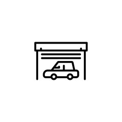 garage icon, property set in outline black style, vector