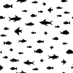 Fish themed freehand drawings seamless pattern. Hand drawn fish elements doodles design for wallpapers, wrapping, backgrounds. Vector illustration.