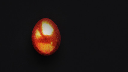 one golden easter eggs on black background. banner for text