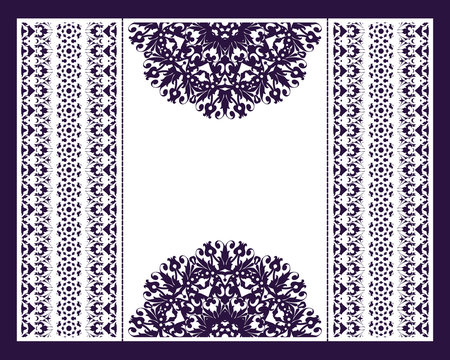 Vector envelopes for wedding invitation with laser cut pattern. Mandala, layout, design, Eastern, ethnic style wedding invitations. Collection envelopes for laser cutting mandala