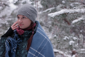 winter portrait of young woman