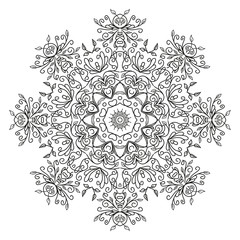 Black and white round ethnic mandala, vector illustration on white background. Can be used for coloring book, greeting card, phone case print, etc. Islam, Arabic, Pakistan, Moroccan, Turkish motifs