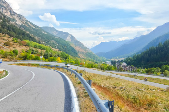 Colle della Maddalena (Piedmont, Italy), mountain landscape, winding road on italian-french border. Province of Cuneo, Italy.