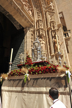 Entrance of the Arfe Custody in the cathedral. Procession of Corpus Christi, one of the most important religious celebrations in Seville.