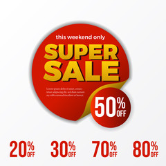 Super sale banner template this weekend only discount up to 20, 30, 70, 80, 50%