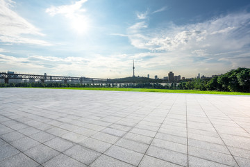 panoramic  city skyline with empty square