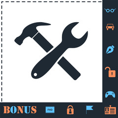 Crossed Wrench and Hammer icon flat