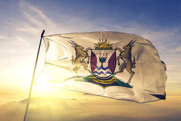 Eastern Cape flag waving on the top sunrise mist fog