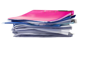 file folder and Stack of business report paper file isolated white background copy space.