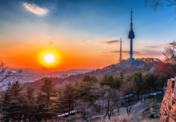 namsan tower in sunset at Seoul city South Korea