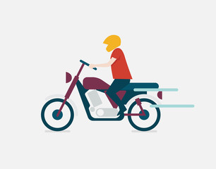 Obraz na płótnie Canvas Man riding a motorbike with helmet. Isolated. Flat style vector illustration.