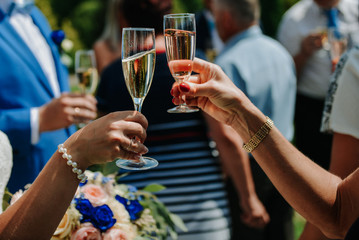 close up of a toasting with champagne at the wedding