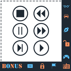 Video Audio Player buttons icon flat