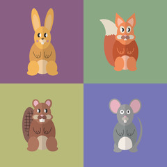 Flat design style animal avatar icon set. Vector illustration.