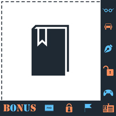Book with bookmark icon flat