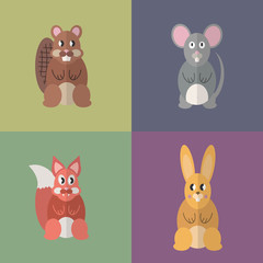 Flat design style animal avatar icon set. Vector illustration.