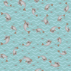 seamless pattern with Happy Cute seal animal vector cartoon character