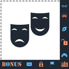 Comedy and tragedy theatrical masks icon flat