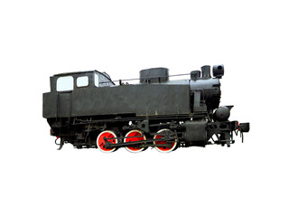 Vintage steam train isolated on white background. Train, old locomotive
