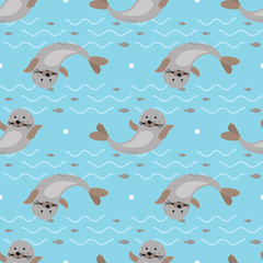 Wild animal print. seamless pattern with Happy Cute seal animal