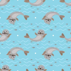 Gordijnen Wild animal print. seamless pattern with Happy Cute seal animal © Aleks Che