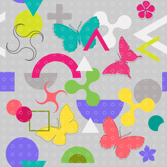 Fototapeta premium Geometric Figures. Abstract technical, seamless background.Flowers, butterflys and plants