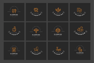 Vector icon and logo of plumbing. Editable outline stroke size. Line flat contour, thin and linear design. Simple icons. Concept illustration. Sign, symbol, element.