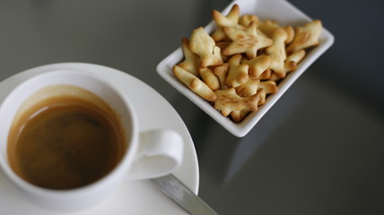 biscuits cracker and hot coffee on table - Image