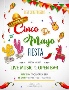 Cinco De Mayo invitation design for celebration of the Mexican holiday.