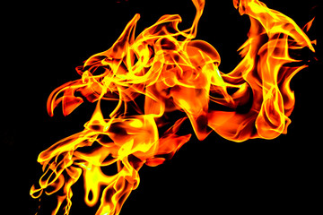 Flames of fire on a black background blur
