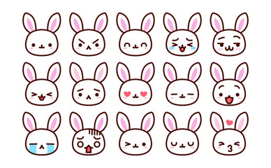 Set Of Cute Cartoon Rabbit Icons Isolated