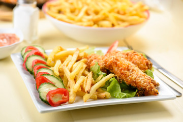 chicken strips and fries