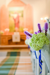 Wedding flower decoration in a church