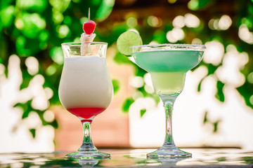 tropical cocktail set: Mojito, margarita, pina colada