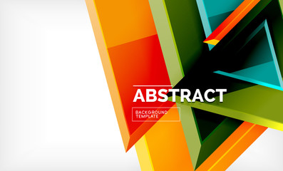 Triangles repetiton geometric abstract background, multicolored glossy triangular shapes, hi-tech poster cover design or web presentation template with copy space