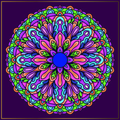 Vintage indian mandala art with circular flower motifs