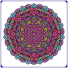 Colourful indian mandala art. Vintage mandala art with circular flower motifs
