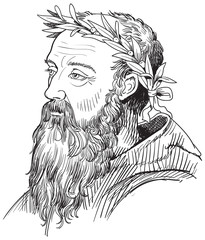 Heraclitus portrait in line art illustration