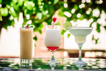 tropical cocktail set: Mojito, margarita, pina colada