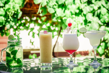 tropical cocktail set: Mojito, margarita, pina colada