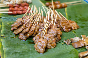 Grilled pork on banana leaf
