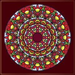 Colourful ethnic mandala art with circle abstract floral motifs
