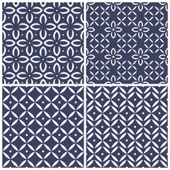 Set of simple elegance seamless pattern for tile, scrapbook, patchwork. Tracery on dark blue background